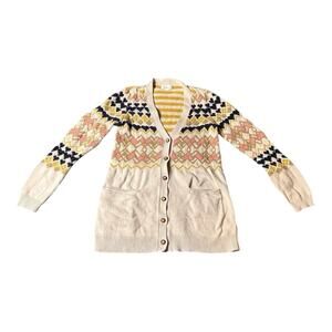 Anthropologie Fiets Voor 2 Wool Blend Boho Cardigan Sweater Intarsia Argyle Sz S